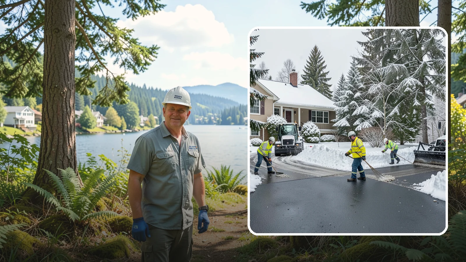 Asphalt Driveway Snow Removal in Milton, King County, WA - We clear asphalt driveways down to the surface and treat them to keep the dark pavement ice-free.