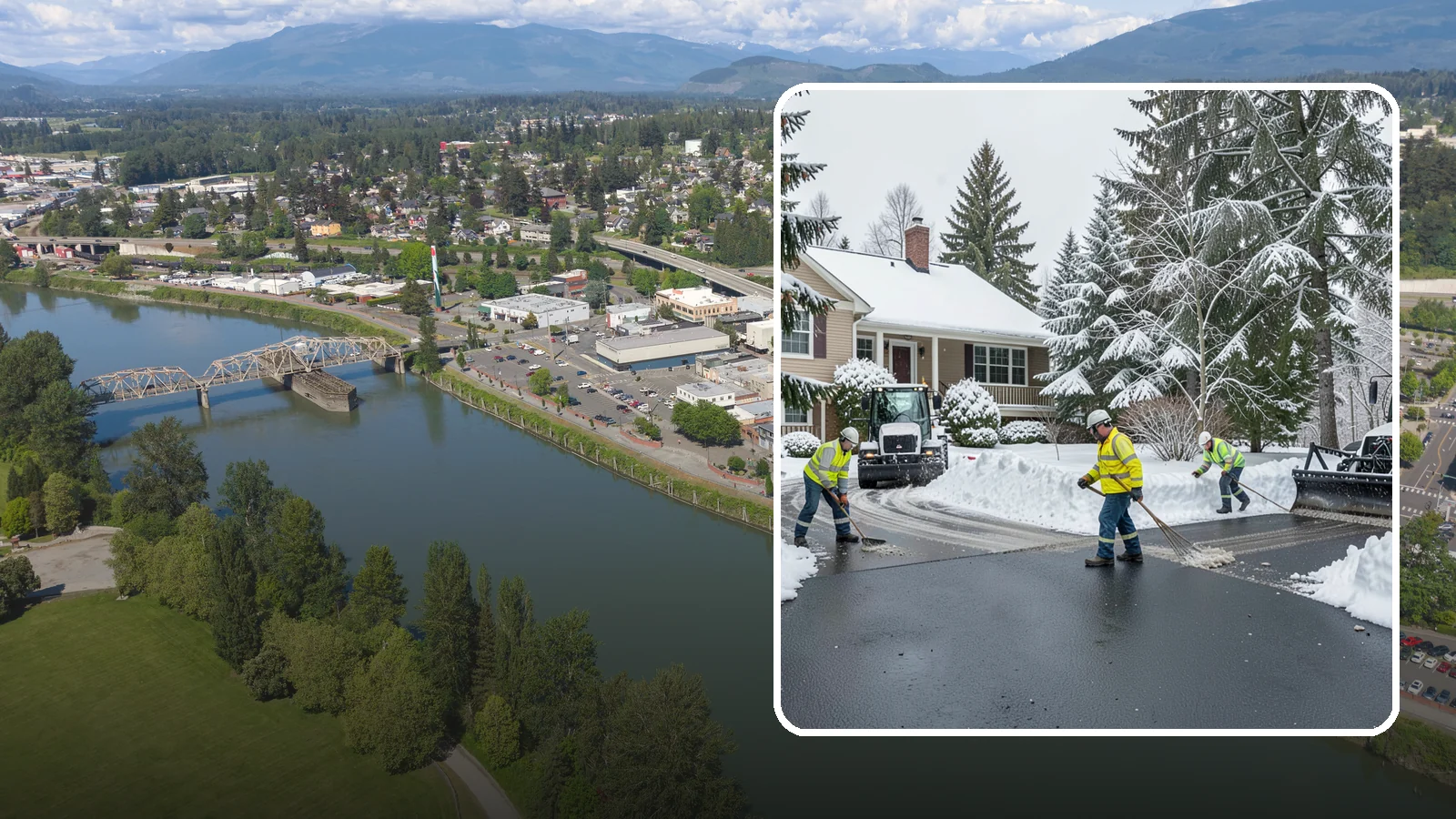 Asphalt Driveway Snow Removal in Mount Vernon, Skagit County, WA - We clear asphalt driveways down to the surface and treat them to keep the dark pavement ice-free.