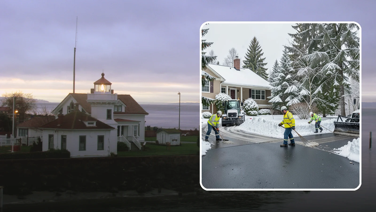 Asphalt Driveway Snow Removal in Mukilteo, Snohomish County, WA - We clear asphalt driveways down to the surface and treat them to keep the dark pavement ice-free.