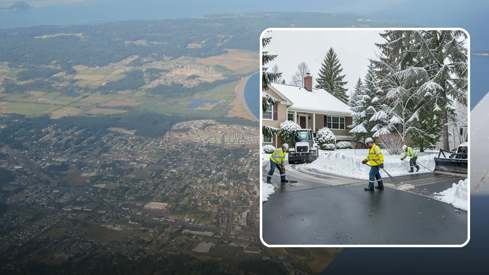 Asphalt Driveway Snow Removal in Oak Harbor, Island County, WA - We clear asphalt driveways down to the surface and treat them to keep the dark pavement ice-free.
