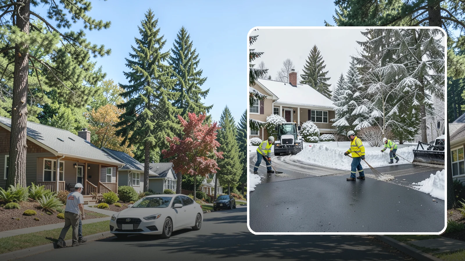 Asphalt Driveway Snow Removal in Orting, Pierce County, WA - We clear asphalt driveways down to the surface and treat them to keep the dark pavement ice-free.