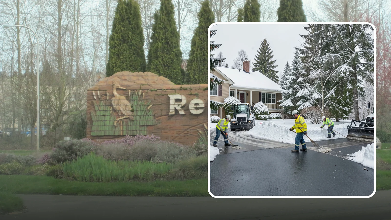 Asphalt Driveway Snow Removal in Renton, King County, WA - We clear asphalt driveways down to the surface and treat them to keep the dark pavement ice-free.