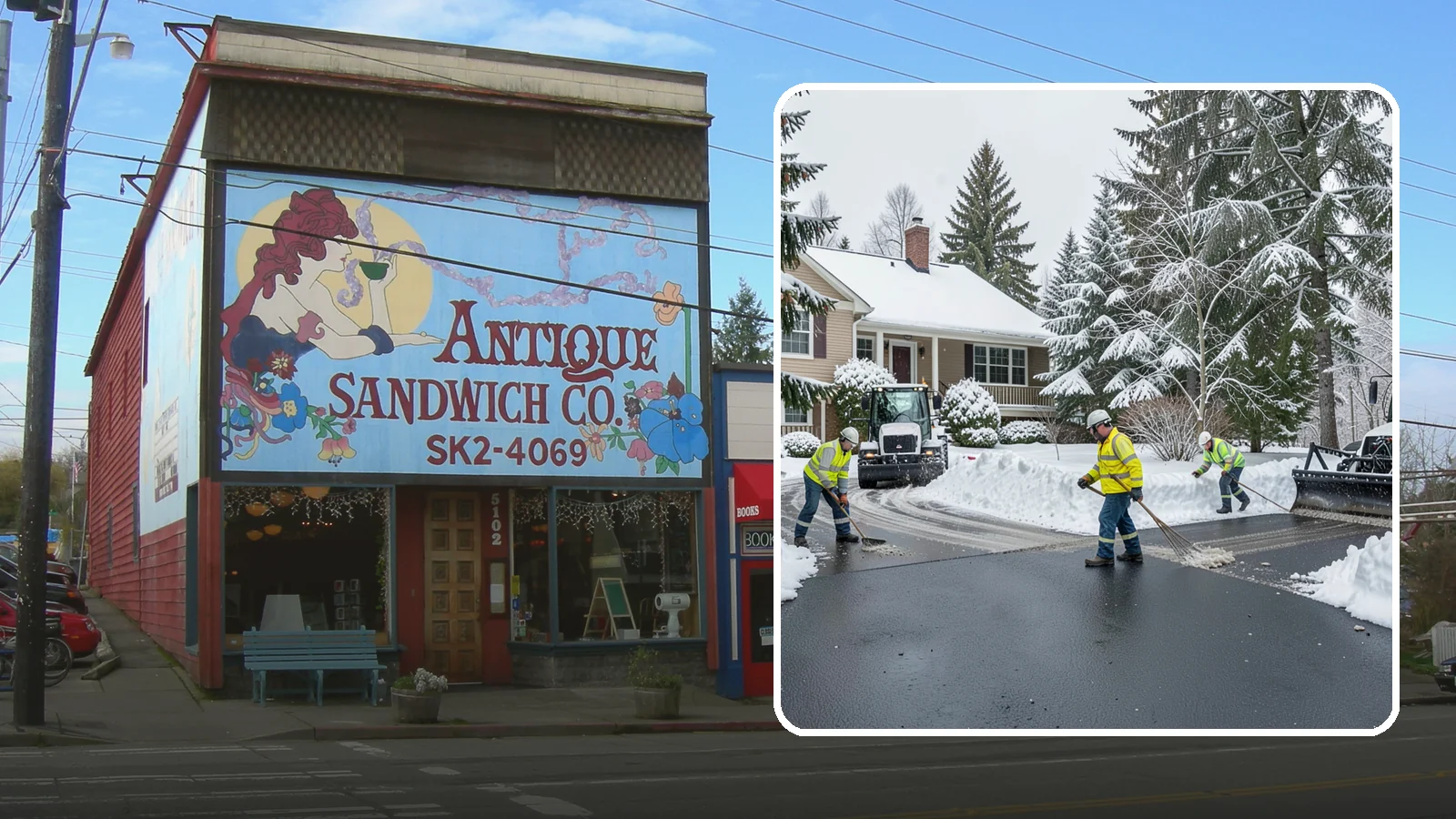 Asphalt Driveway Snow Removal in Ruston, Pierce County, WA - We clear asphalt driveways down to the surface and treat them to keep the dark pavement ice-free.
