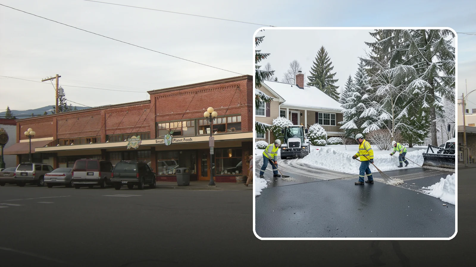 Asphalt Driveway Snow Removal in Sedro-Woolley, Skagit County, WA - We clear asphalt driveways down to the surface and treat them to keep the dark pavement ice-free.