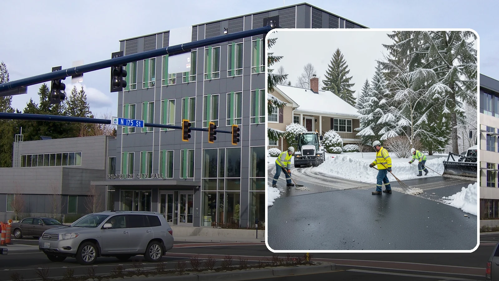 Asphalt Driveway Snow Removal in Shoreline, King County, WA - We clear asphalt driveways down to the surface and treat them to keep the dark pavement ice-free.