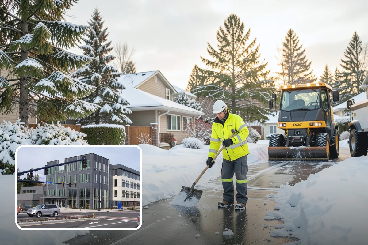 Asphalt Driveway Snow Removal in Shoreline, King County, WA - Clears fully to the asphalt surface