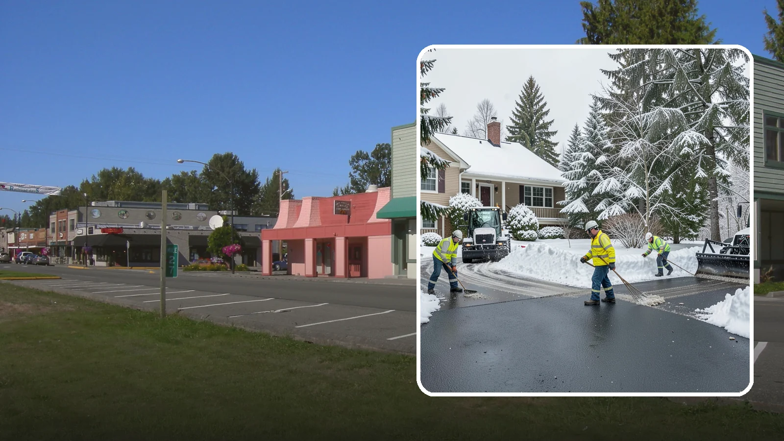 Asphalt Driveway Snow Removal in Snoqualmie, King County, WA - We clear asphalt driveways down to the surface and treat them to keep the dark pavement ice-free.