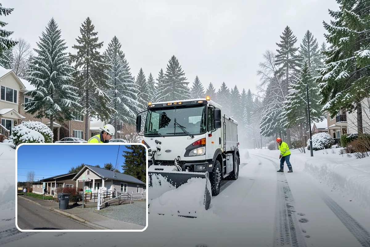 Asphalt Driveway Snow Removal in South Prairie, Pierce County, WA - Clears fully to the asphalt surface