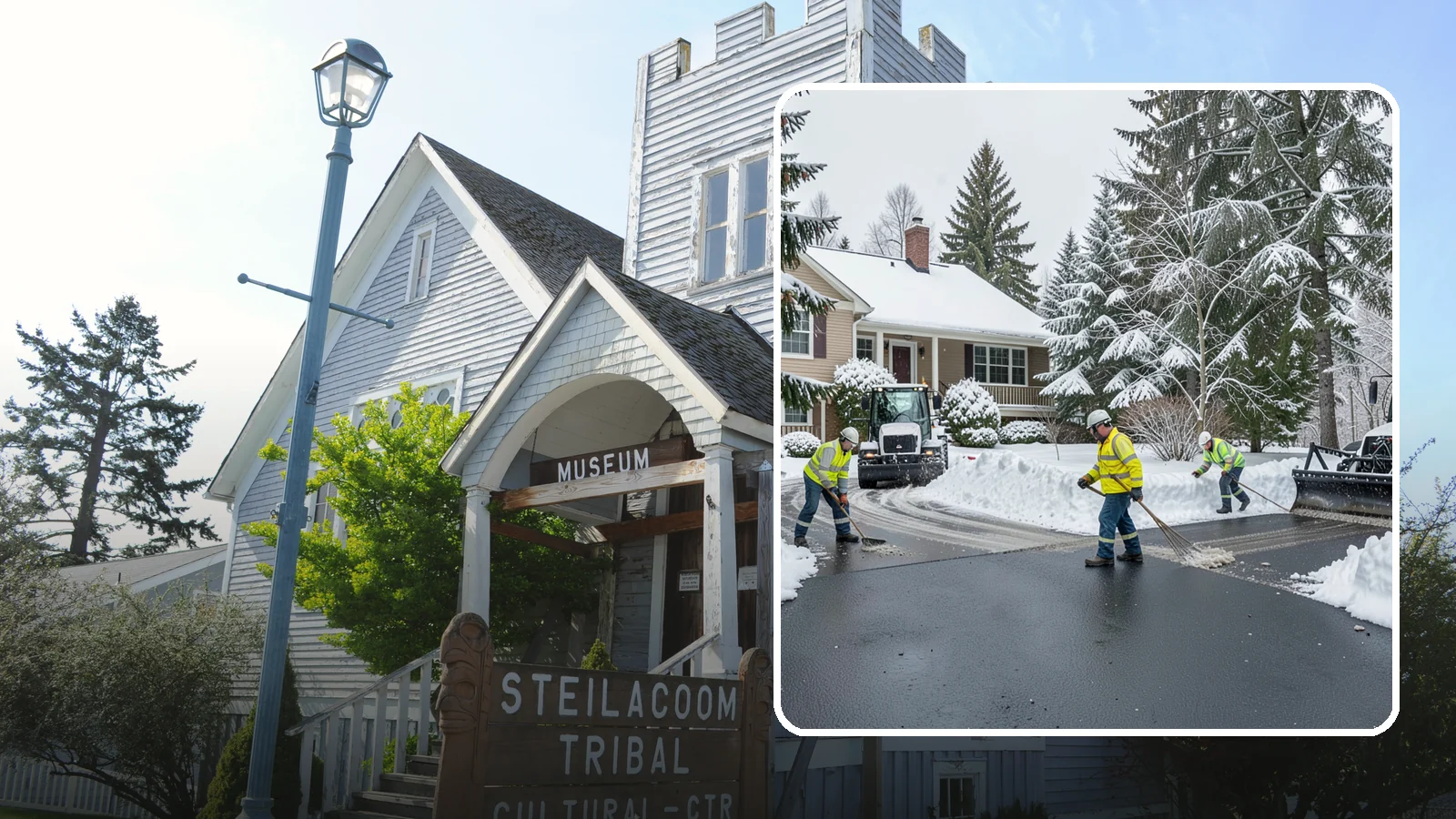 Asphalt Driveway Snow Removal in Steilacoom, Pierce County, WA - We clear asphalt driveways down to the surface and treat them to keep the dark pavement ice-free.