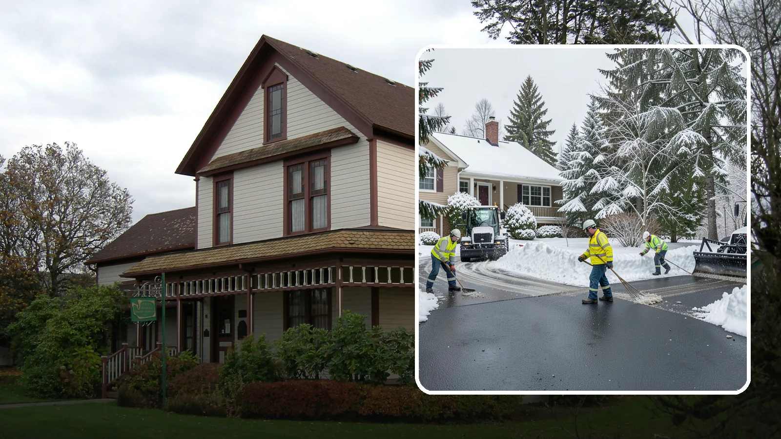 Asphalt Driveway Snow Removal in Sumner, Pierce County, WA - We clear asphalt driveways down to the surface and treat them to keep the dark pavement ice-free.