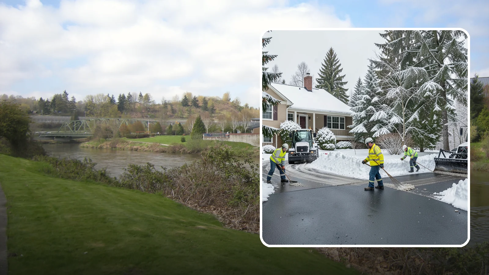 Asphalt Driveway Snow Removal in Tukwila, King County, WA - We clear asphalt driveways down to the surface and treat them to keep the dark pavement ice-free.