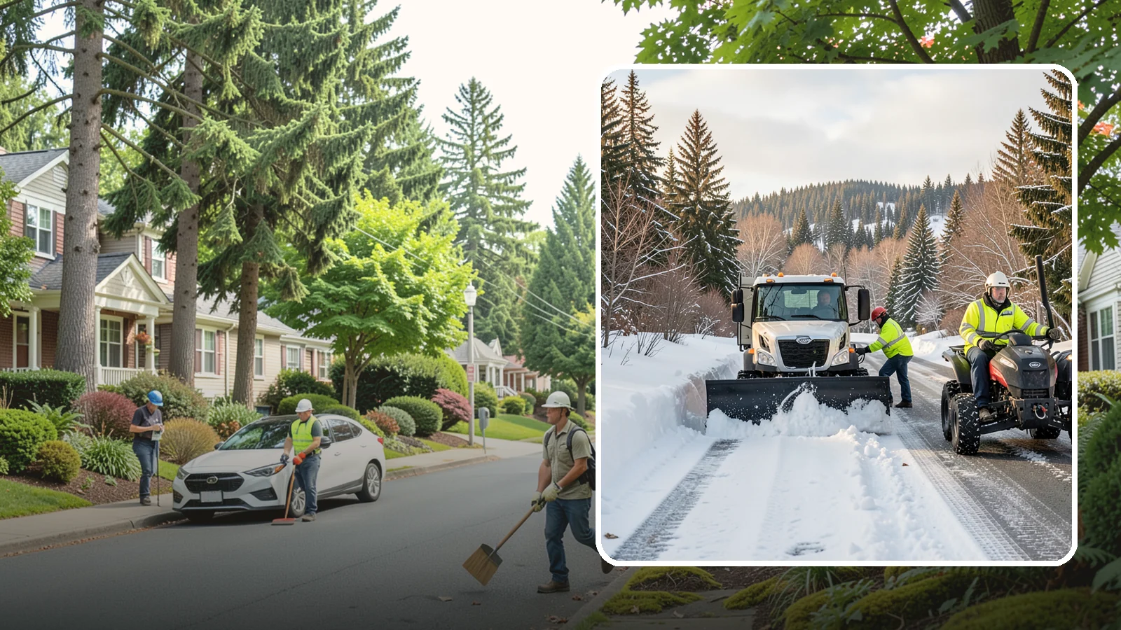 ATV Snow Plowing in Beaux Arts Village, King County, WA - Our plow-equipped ATVs clear tight residential drives and pathways that full-size trucks cannot reach.