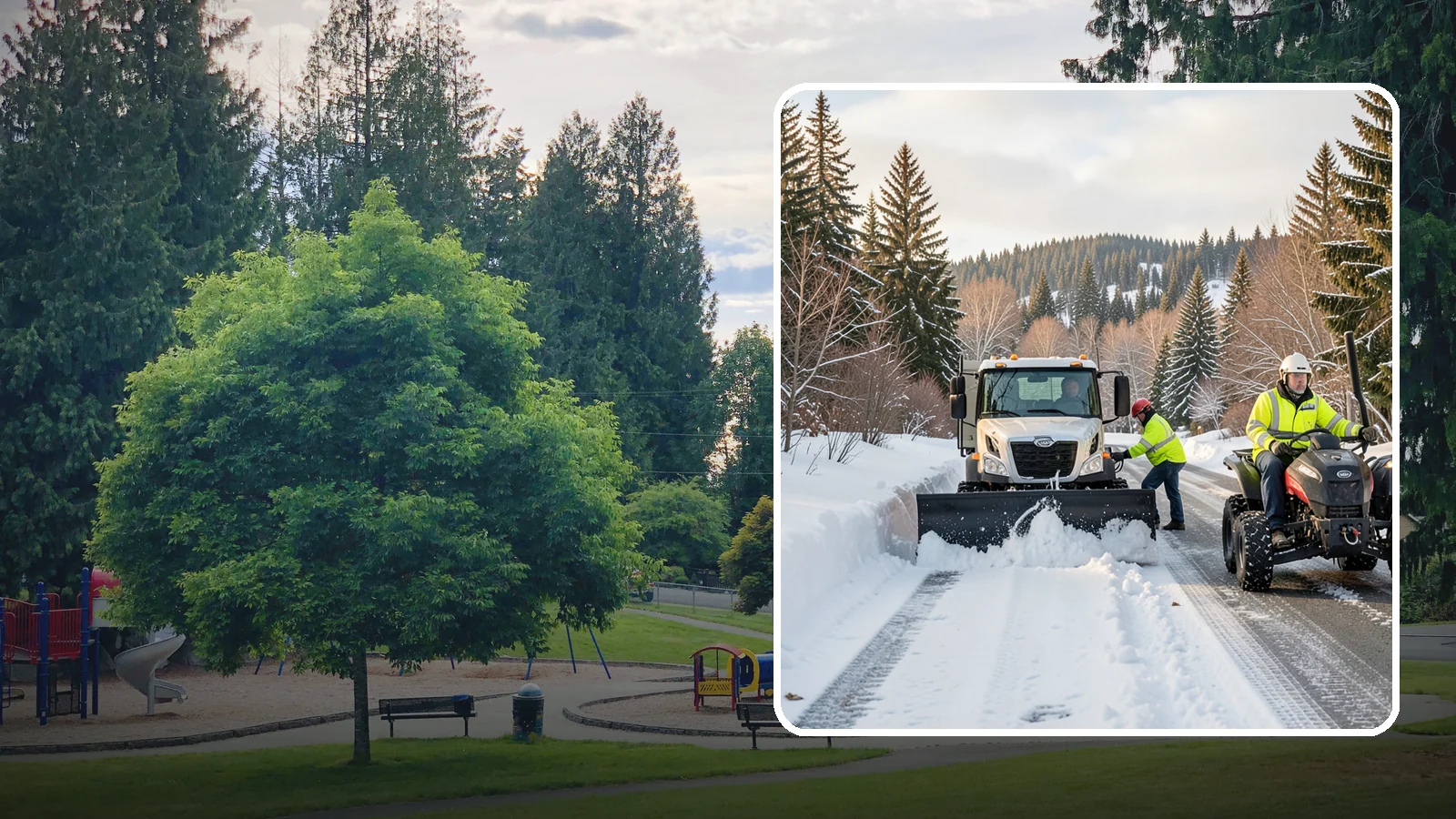 ATV Snow Plowing in Bonney Lake, Pierce County, WA - Our plow-equipped ATVs clear tight residential drives and pathways that full-size trucks cannot reach.