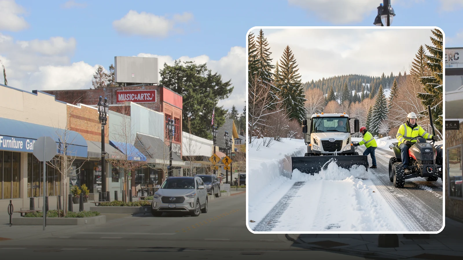 ATV Snow Plowing in Bothell, King County, WA - Our plow-equipped ATVs clear tight residential drives and pathways that full-size trucks cannot reach.