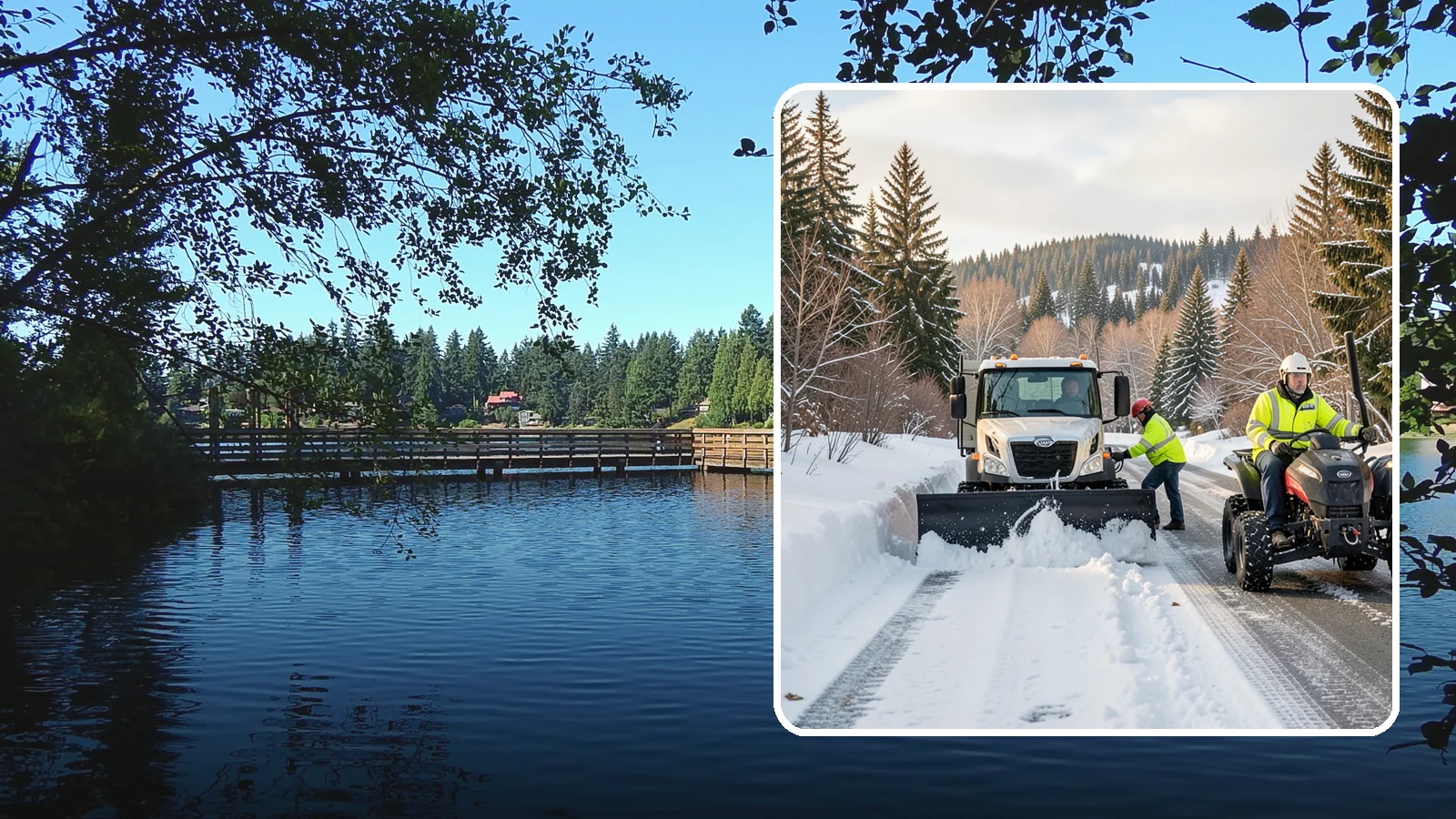 ATV Snow Plowing in Federal Way, King County, WA - Our plow-equipped ATVs clear tight residential drives and pathways that full-size trucks cannot reach.