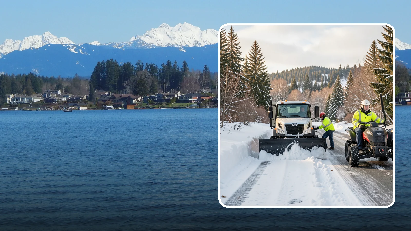 ATV Snow Plowing in Lake Stevens, Snohomish County, WA - Our plow-equipped ATVs clear tight residential drives and pathways that full-size trucks cannot reach.