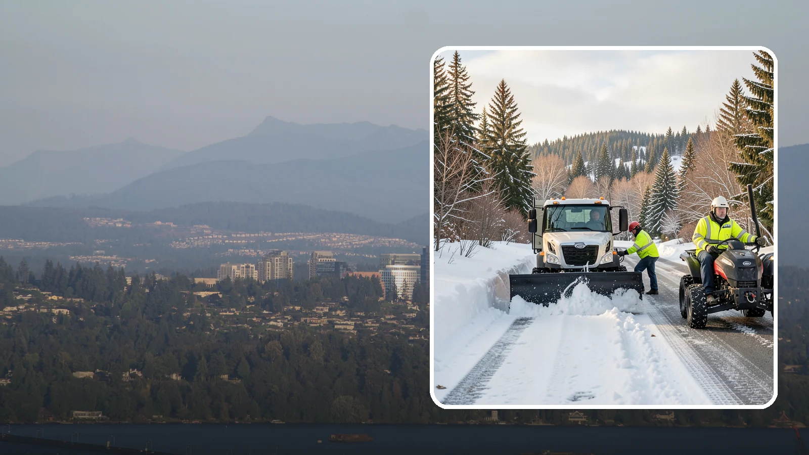 ATV Snow Plowing in Medina, King County, WA - Our plow-equipped ATVs clear tight residential drives and pathways that full-size trucks cannot reach.