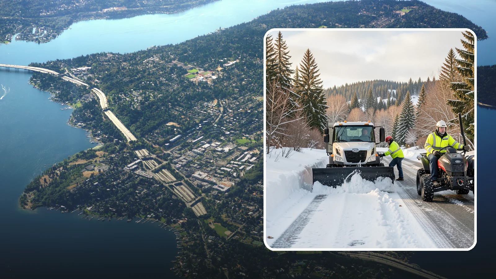 ATV Snow Plowing in Mercer Island, King County, WA - Our plow-equipped ATVs clear tight residential drives and pathways that full-size trucks cannot reach.