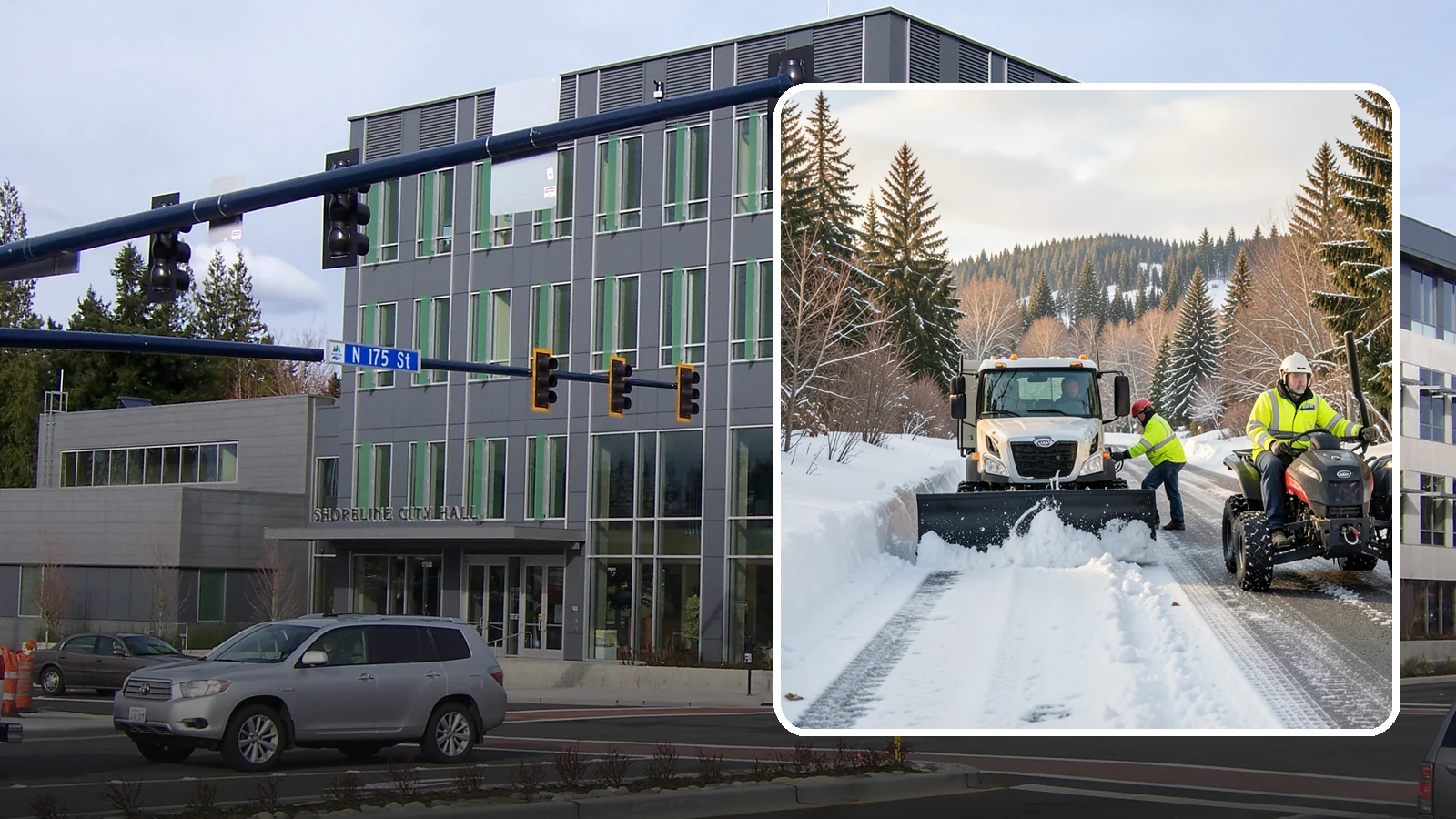 ATV Snow Plowing in Shoreline, King County, WA - Our plow-equipped ATVs clear tight residential drives and pathways that full-size trucks cannot reach.