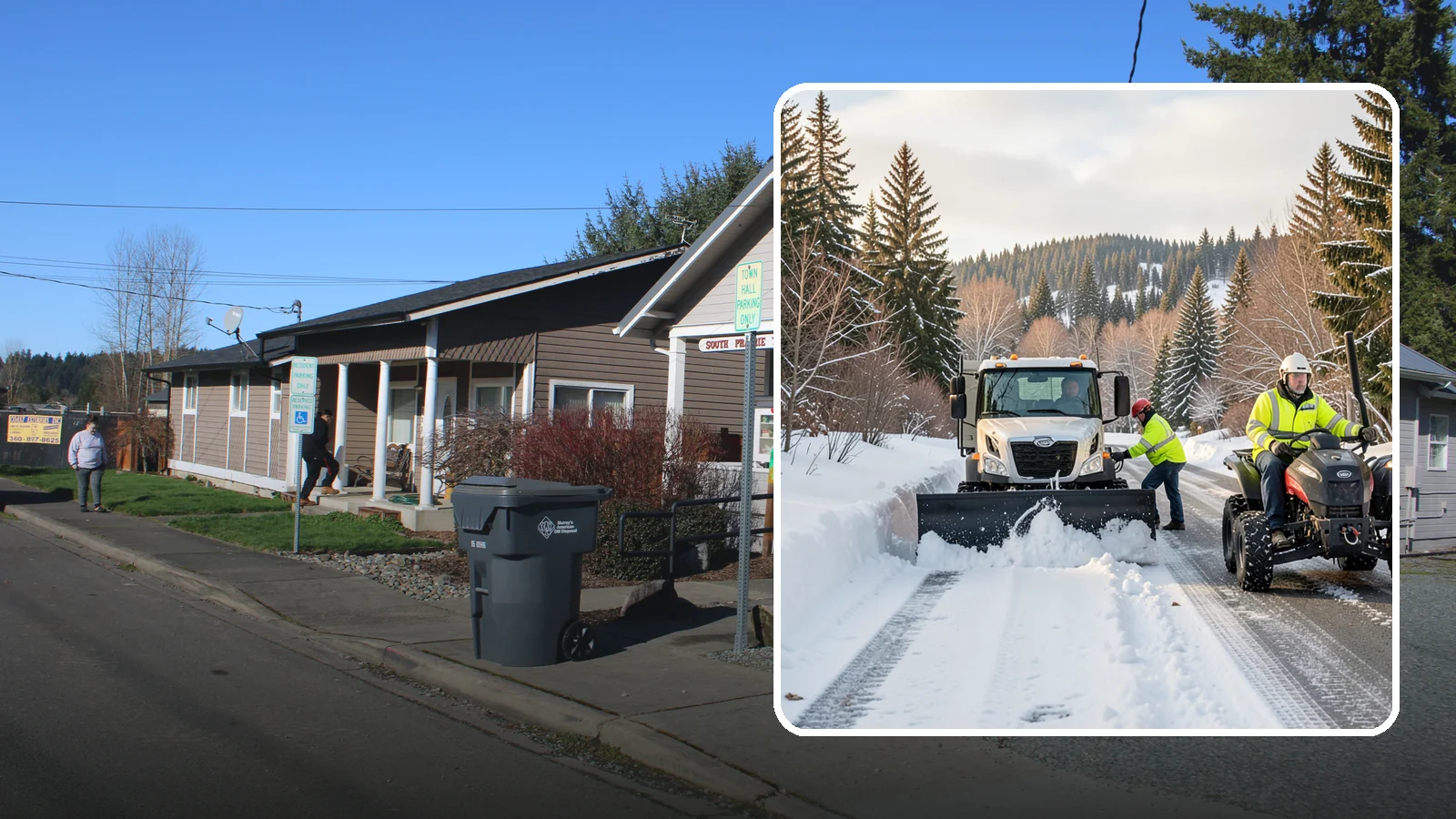 ATV Snow Plowing in South Prairie, Pierce County, WA - Our plow-equipped ATVs clear tight residential drives and pathways that full-size trucks cannot reach.