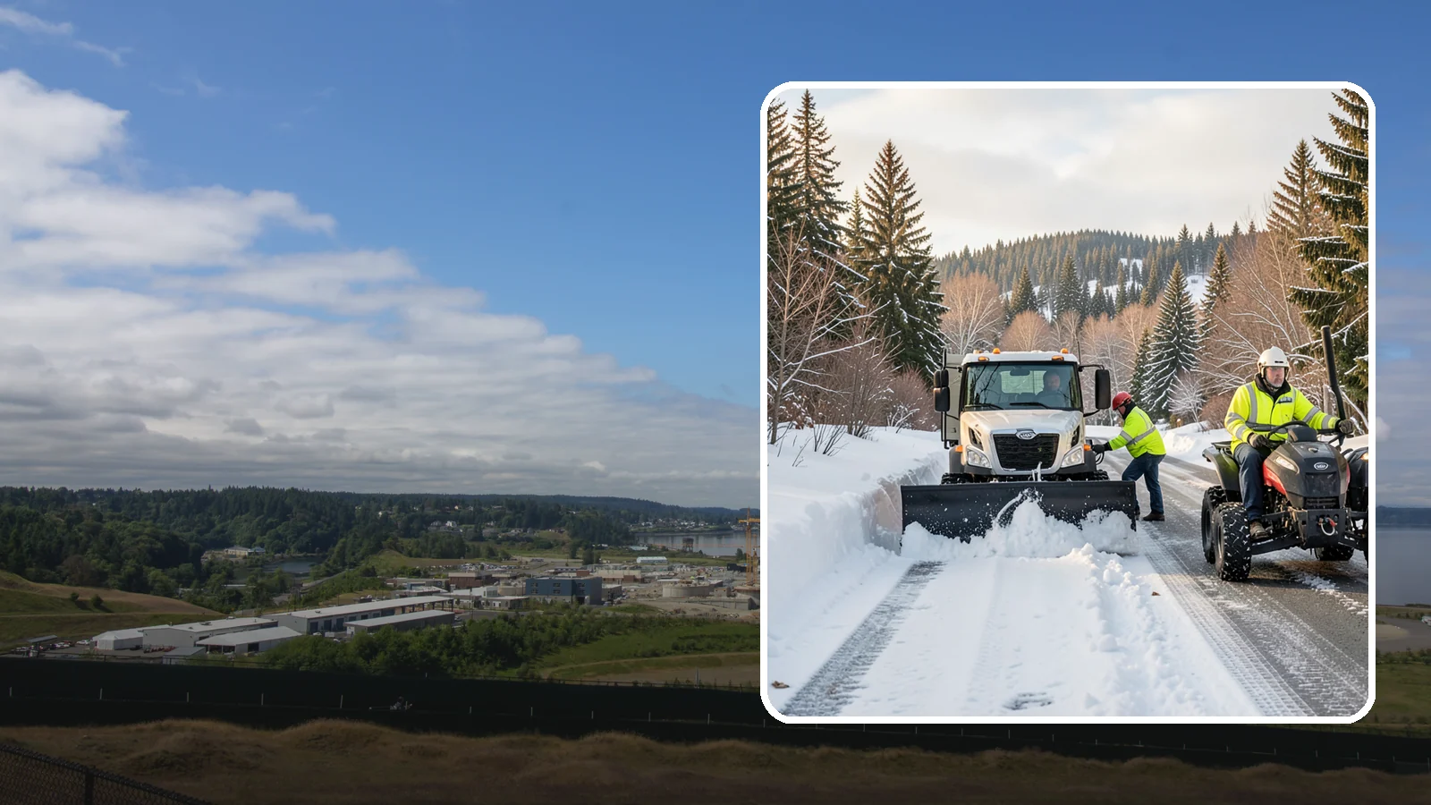 ATV Snow Plowing in University Place, Pierce County, WA - Our plow-equipped ATVs clear tight residential drives and pathways that full-size trucks cannot reach.
