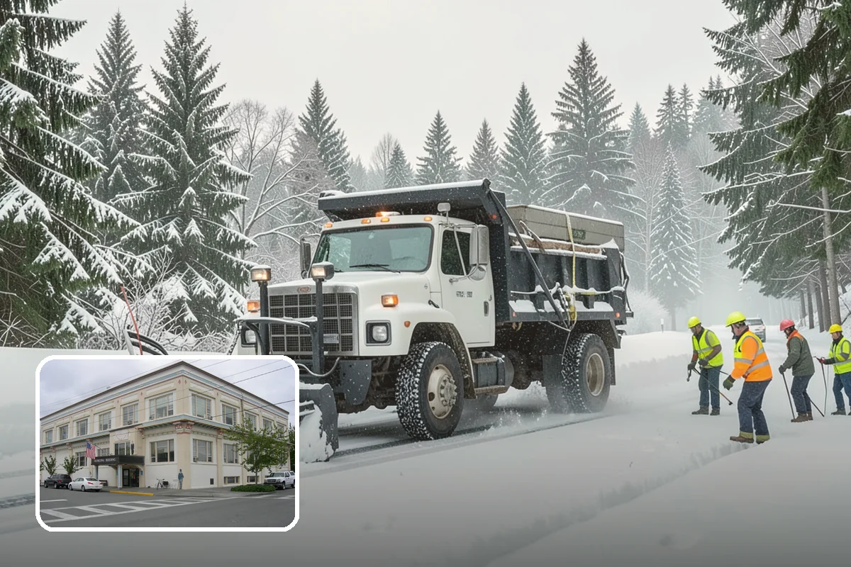 Auto Repair Shop Snow Removal in Anacortes, Skagit County, WA - Bay aprons and drive lanes cleared for vehicle access