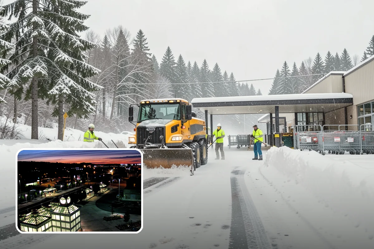 Auto Repair Shop Snow Removal in Auburn, King County, WA - Bay aprons and drive lanes cleared for vehicle access