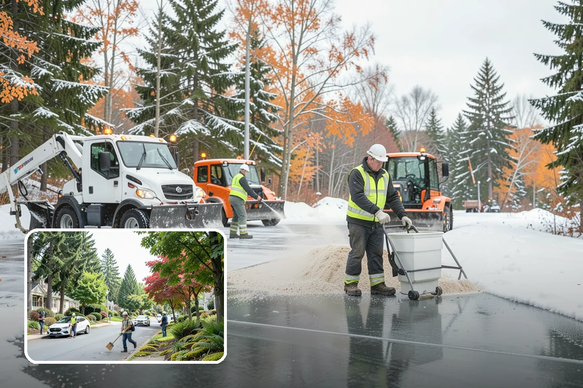 Auto Repair Shop Snow Removal in Beaux Arts Village, King County, WA - Bay aprons and drive lanes cleared for vehicle access
