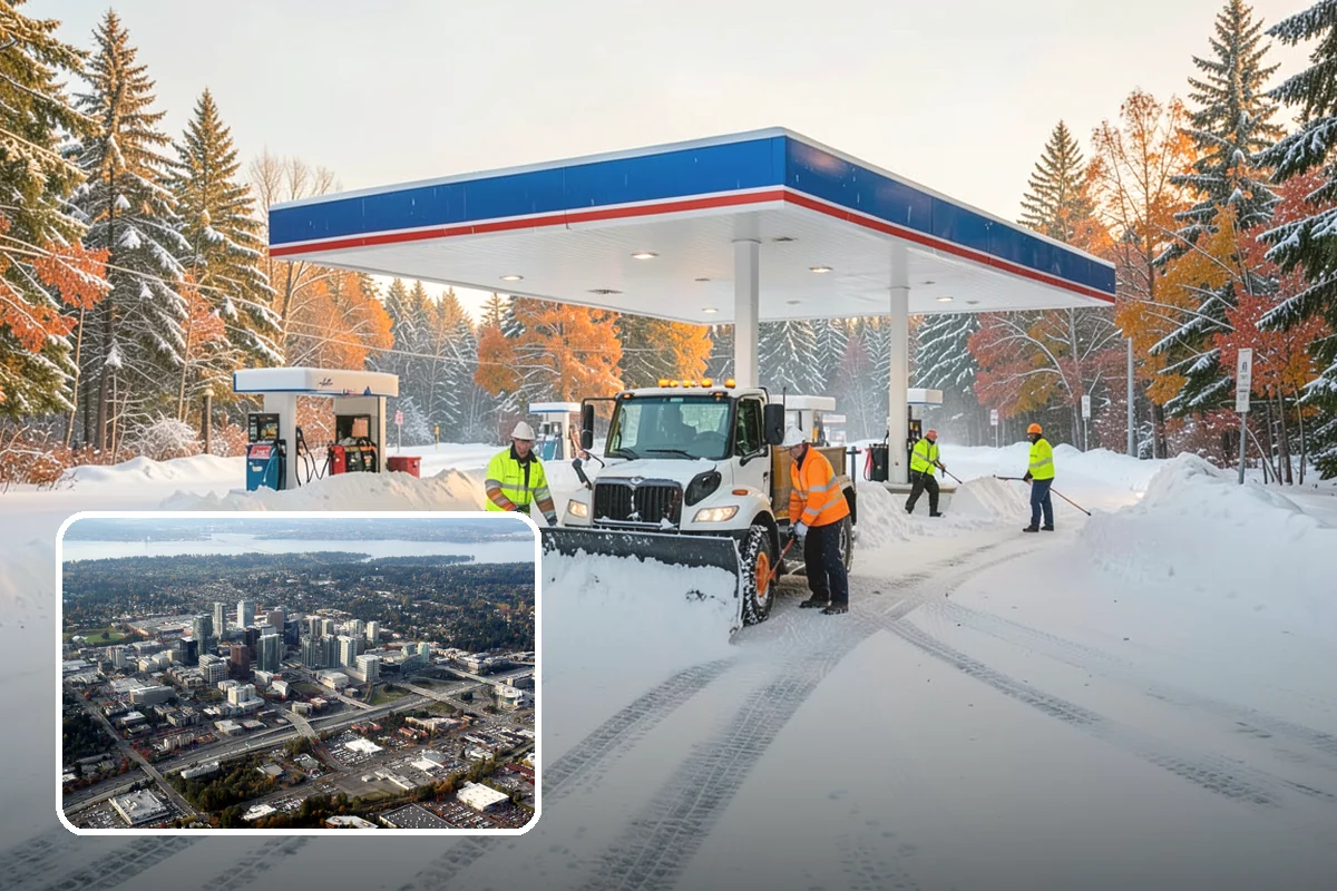 Auto Repair Shop Snow Removal in Bellevue, King County, WA - Bay aprons and drive lanes cleared for vehicle access