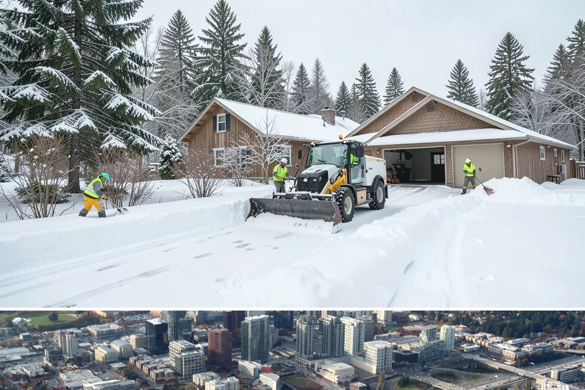 Auto Repair Shop Snow Removal in Bellevue, King County, WA - Repair shops need clearing December through February when lowland aprons ice over on cold nights.