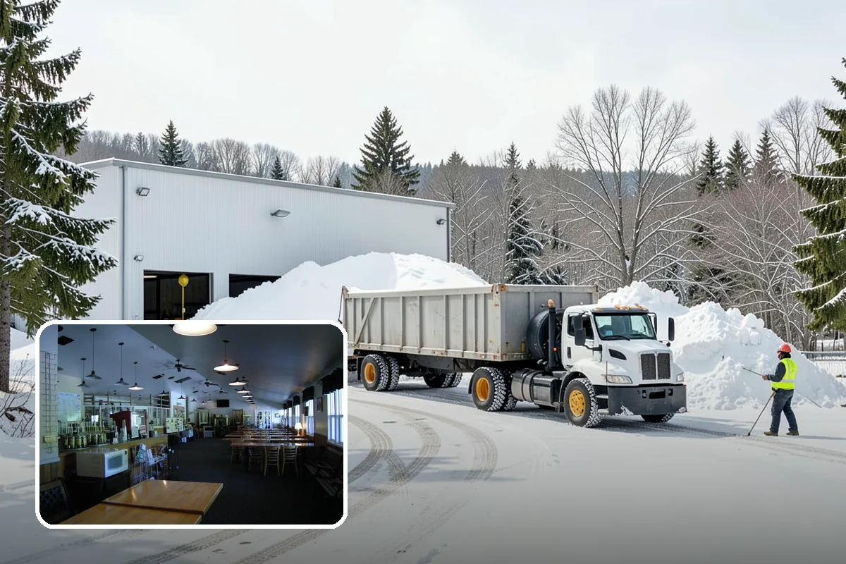 Auto Repair Shop Snow Removal in Black Diamond, King County, WA - Bay aprons and drive lanes cleared for vehicle access