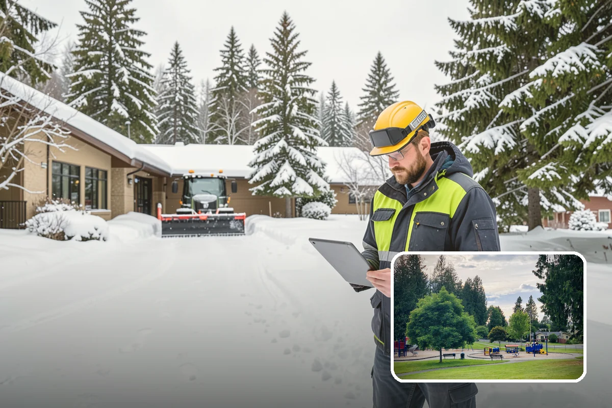 Auto Repair Shop Snow Removal in Bonney Lake, Pierce County, WA - Bay aprons and drive lanes cleared for vehicle access