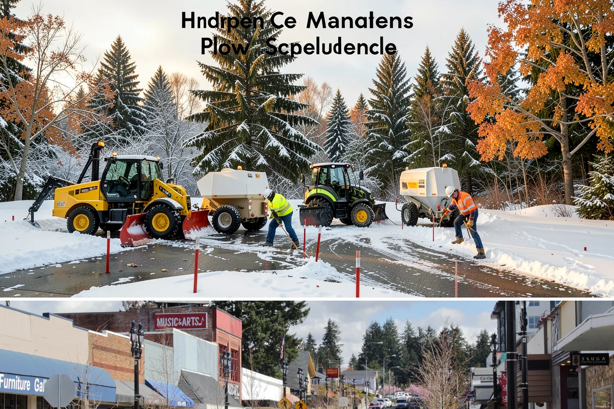 Auto Repair Shop Snow Removal in Bothell, King County, WA - Repair shops need clearing December through February when lowland aprons ice over on cold nights.