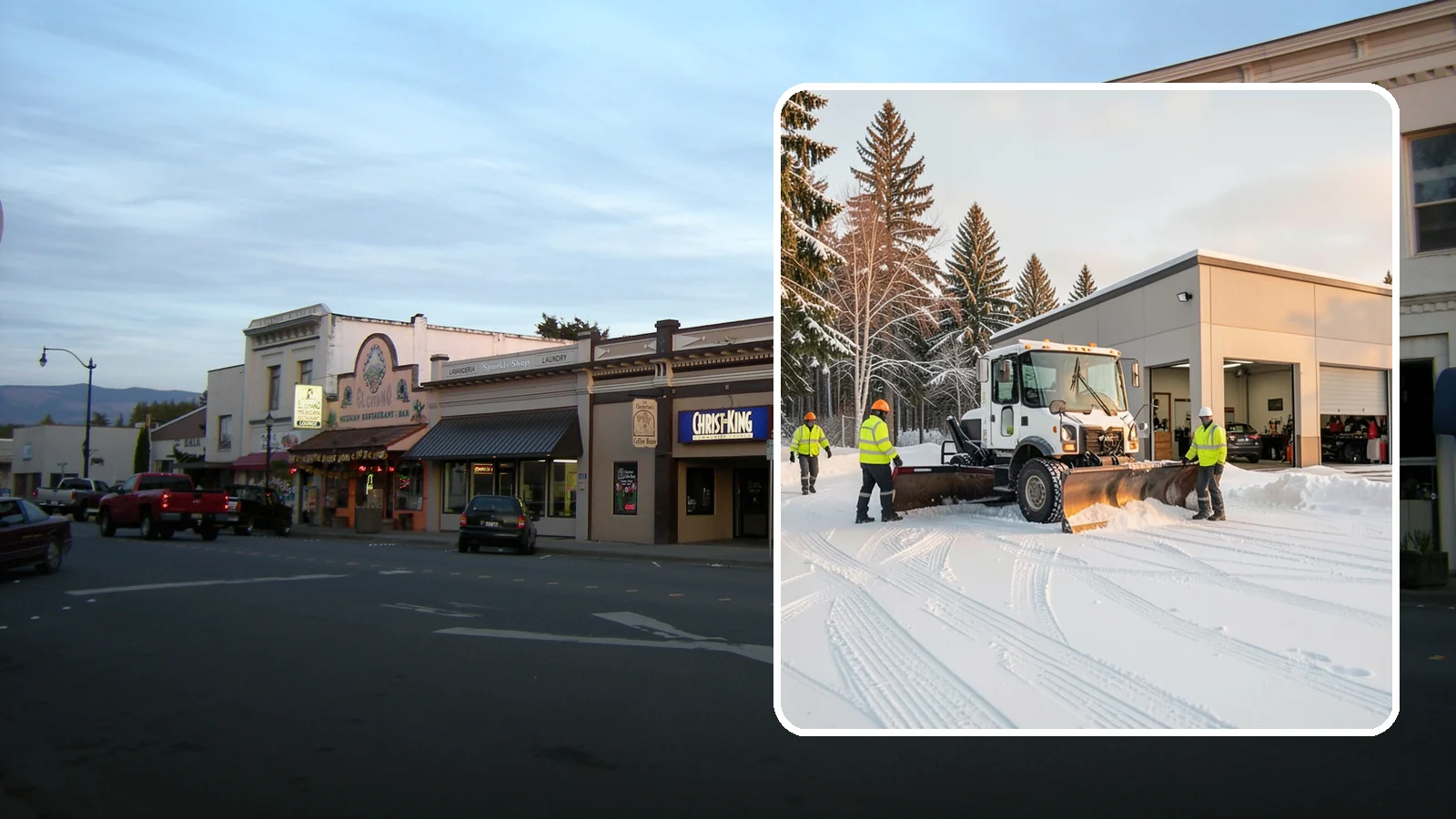 Auto Repair Shop Snow Removal in Burlington, Skagit County, WA - We keep your bay approaches, customer parking, and lot clear so vehicles can get in and out of the shop the moment the snow stops.