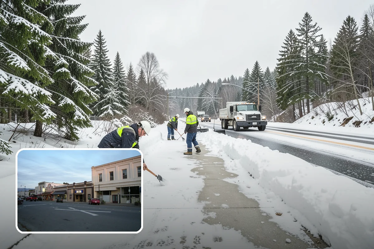 Auto Repair Shop Snow Removal in Burlington, Skagit County, WA - Bay aprons and drive lanes cleared for vehicle access