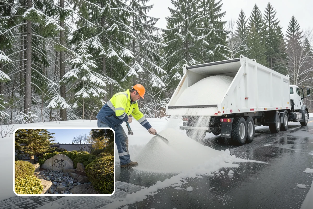 Auto Repair Shop Snow Removal in Clyde Hill, King County, WA - Bay aprons and drive lanes cleared for vehicle access