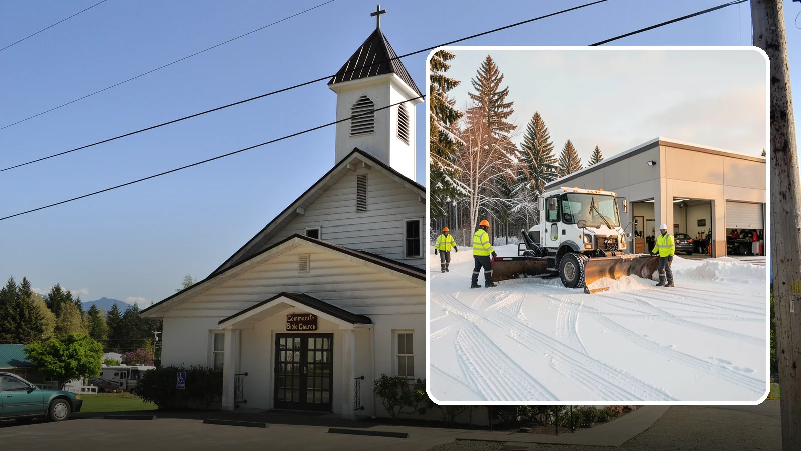 Auto Repair Shop Snow Removal in Concrete, Skagit County, WA - We keep your bay approaches, customer parking, and lot clear so vehicles can get in and out of the shop the moment the snow stops.