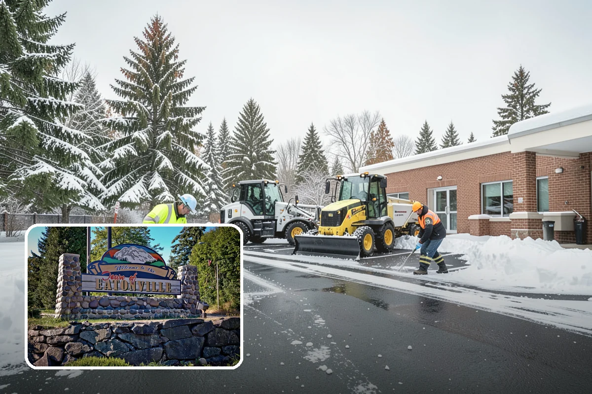 Auto Repair Shop Snow Removal in Eatonville, Pierce County, WA - Bay aprons and drive lanes cleared for vehicle access