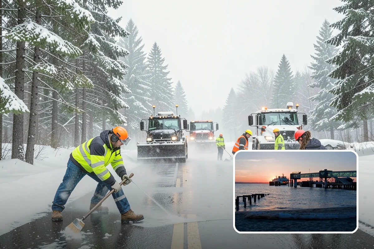 Auto Repair Shop Snow Removal in Edmonds, Snohomish County, WA - Bay aprons and drive lanes cleared for vehicle access