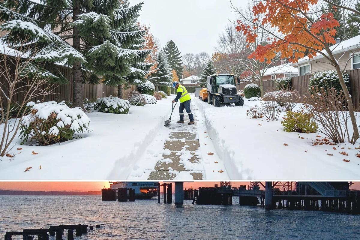 Auto Repair Shop Snow Removal in Edmonds, Snohomish County, WA - Repair shops need clearing December through February when lowland aprons ice over on cold nights.