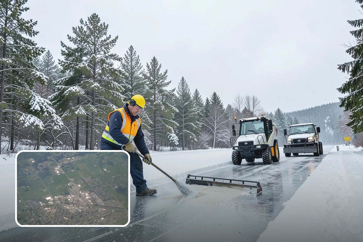 Auto Repair Shop Snow Removal in Enumclaw, King County, WA - Bay aprons and drive lanes cleared for vehicle access