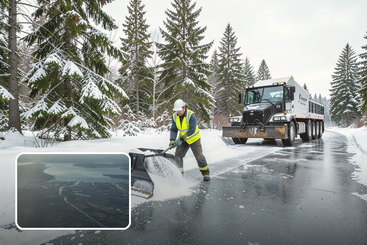 Auto Repair Shop Snow Removal in Fife, Pierce County, WA - Bay aprons and drive lanes cleared for vehicle access