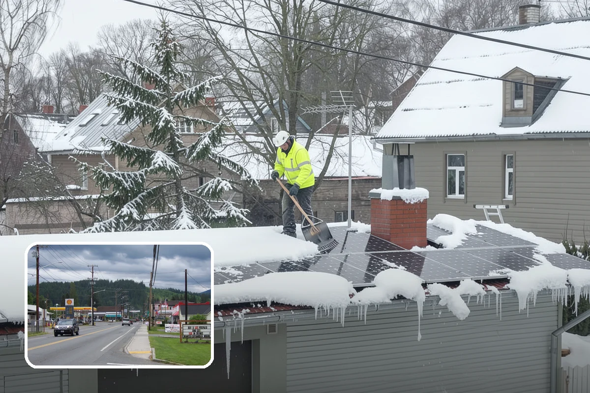 Auto Repair Shop Snow Removal in Granite Falls, Snohomish County, WA - Bay aprons and drive lanes cleared for vehicle access