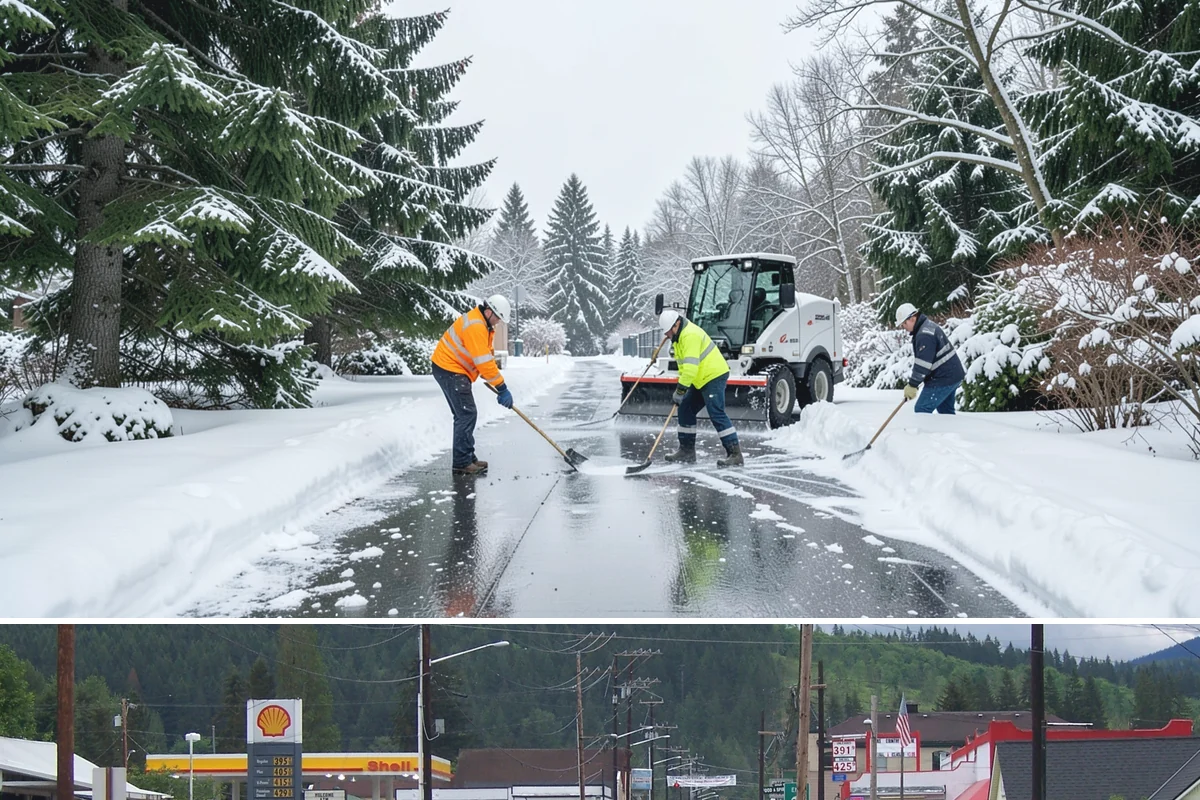 Auto Repair Shop Snow Removal in Granite Falls, Snohomish County, WA - Repair shops need clearing December through February when lowland aprons ice over on cold nights.