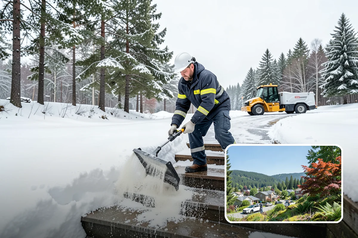 Auto Repair Shop Snow Removal in Index, Snohomish County, WA - Bay aprons and drive lanes cleared for vehicle access