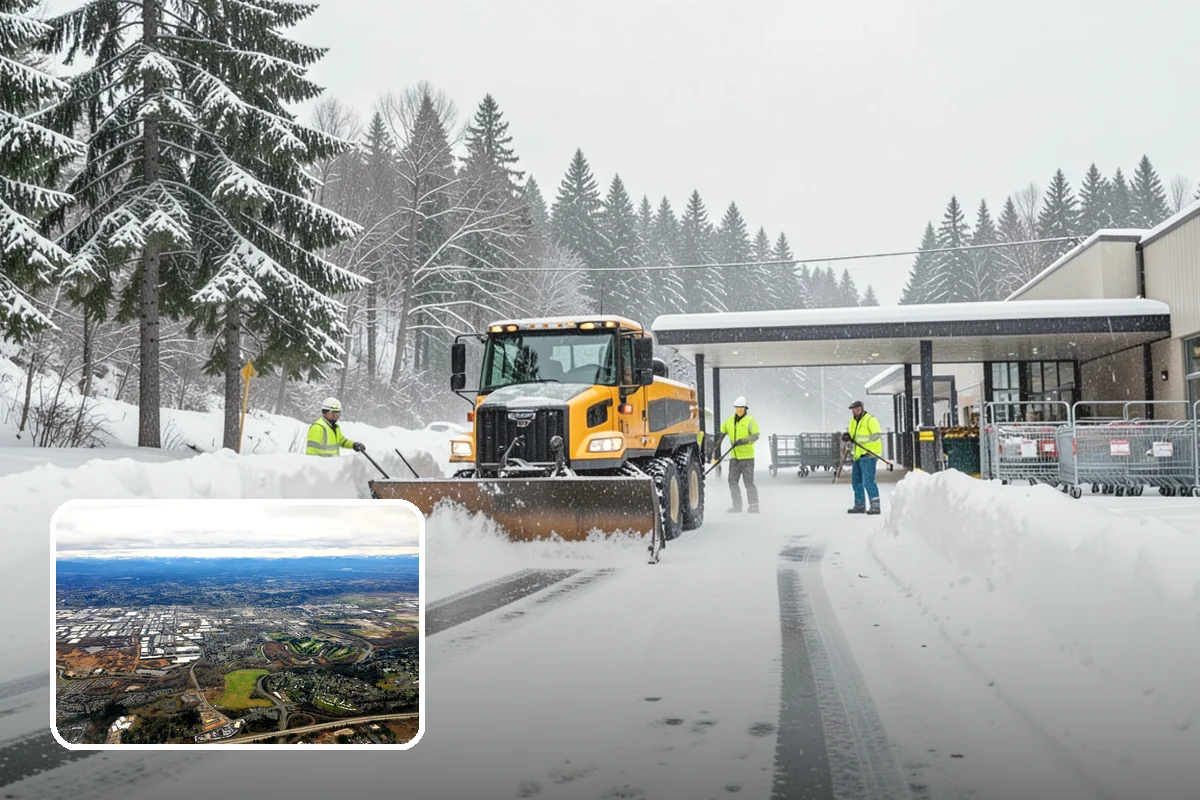 Auto Repair Shop Snow Removal in Kent, King County, WA - Bay aprons and drive lanes cleared for vehicle access