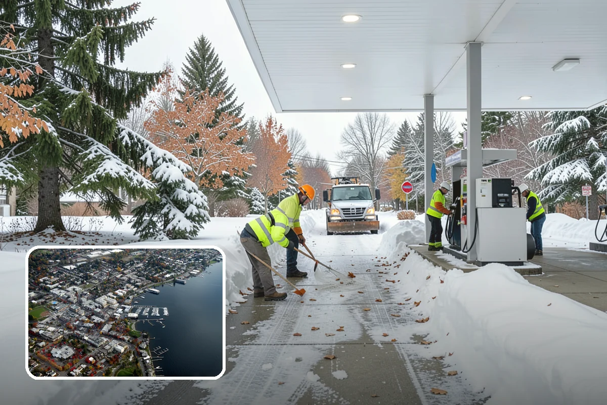 Auto Repair Shop Snow Removal in Kirkland, King County, WA - Bay aprons and drive lanes cleared for vehicle access