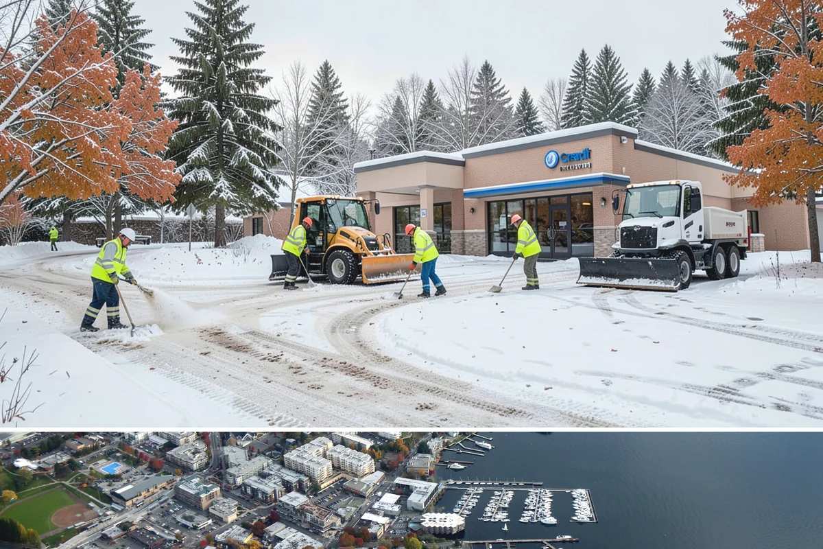 Auto Repair Shop Snow Removal in Kirkland, King County, WA - Repair shops need clearing December through February when lowland aprons ice over on cold nights.