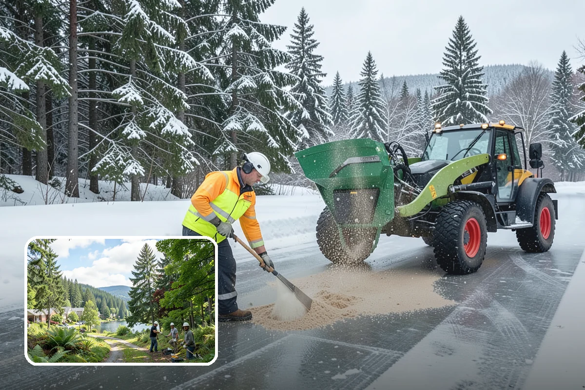 Auto Repair Shop Snow Removal in Lake Forest Park, King County, WA - Bay aprons and drive lanes cleared for vehicle access