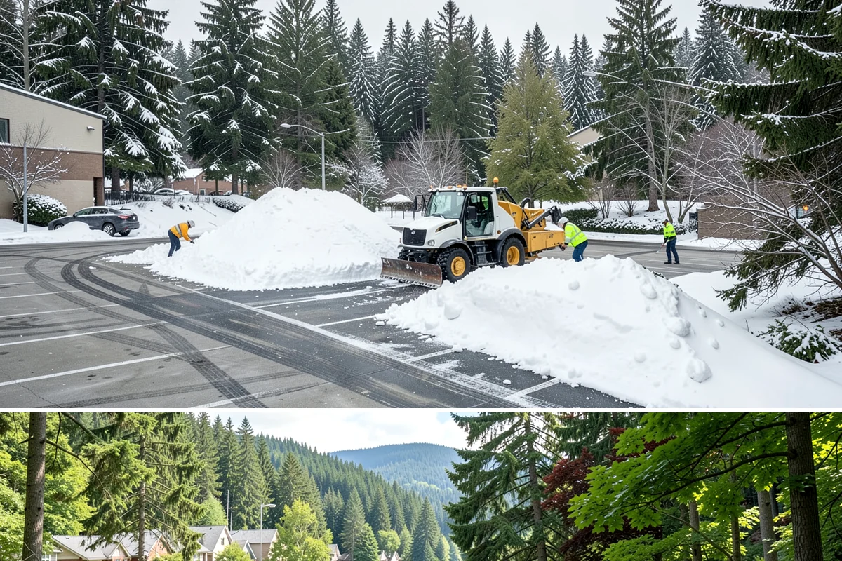 Auto Repair Shop Snow Removal in Lake Forest Park, King County, WA - Repair shops need clearing December through February when lowland aprons ice over on cold nights.